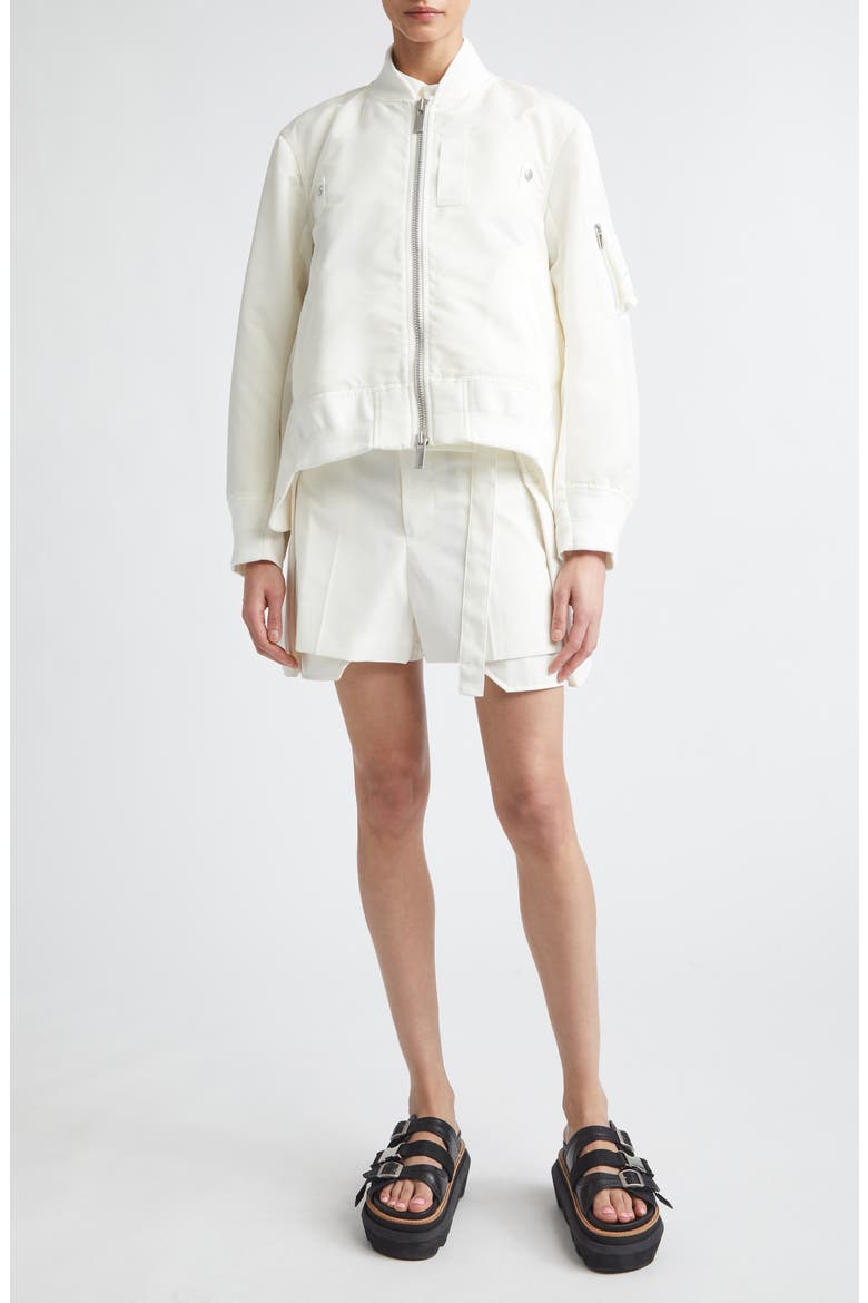 Hybrid Cotton Denim & Wool Shorts, Alternate, color, OFF WHITE