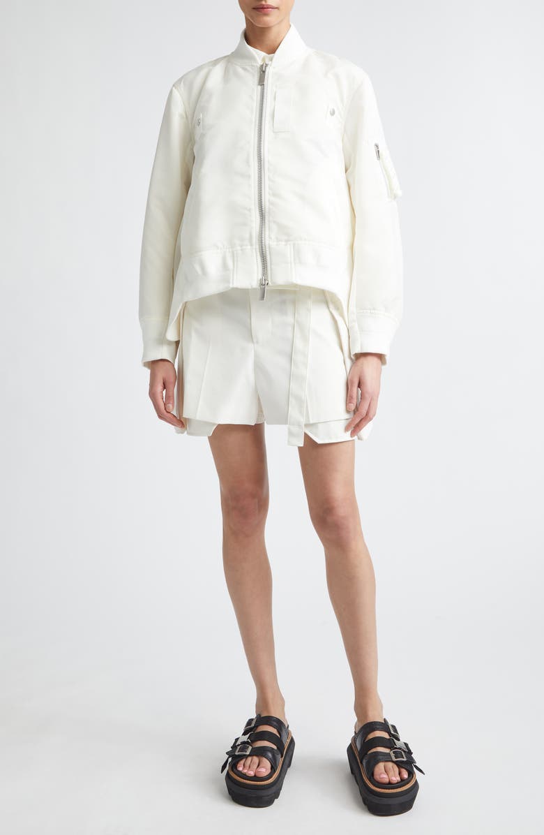 Sacai Hybrid Cotton Denim & Wool Shorts, Alternate, color, Off White
