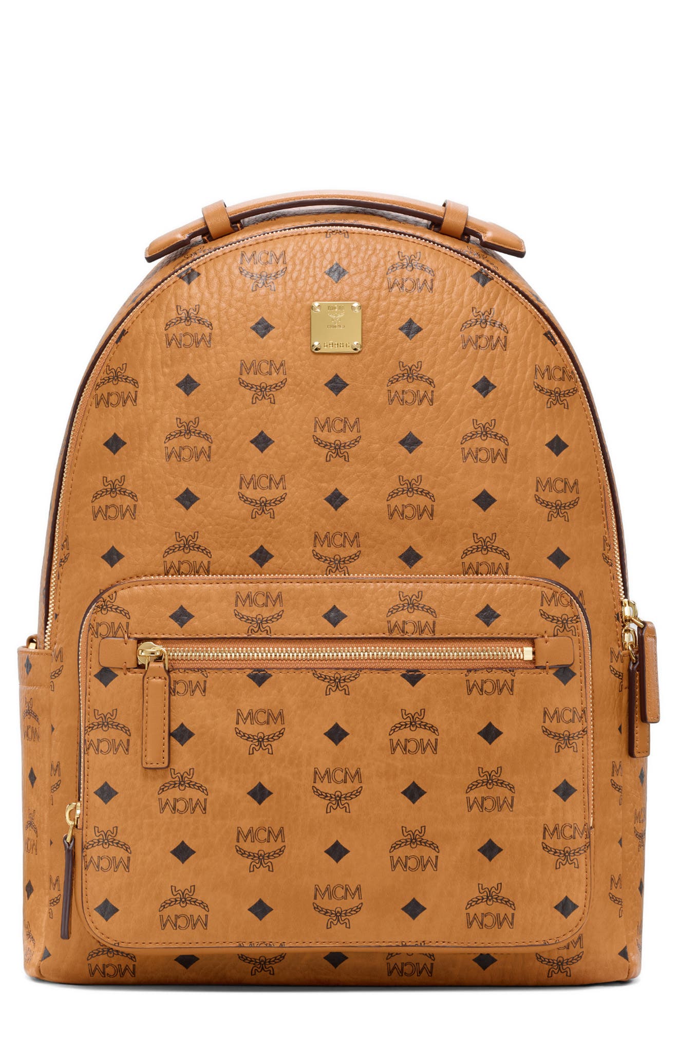MCM Stark 40 Visetos Backpack, Main, color, Cognac