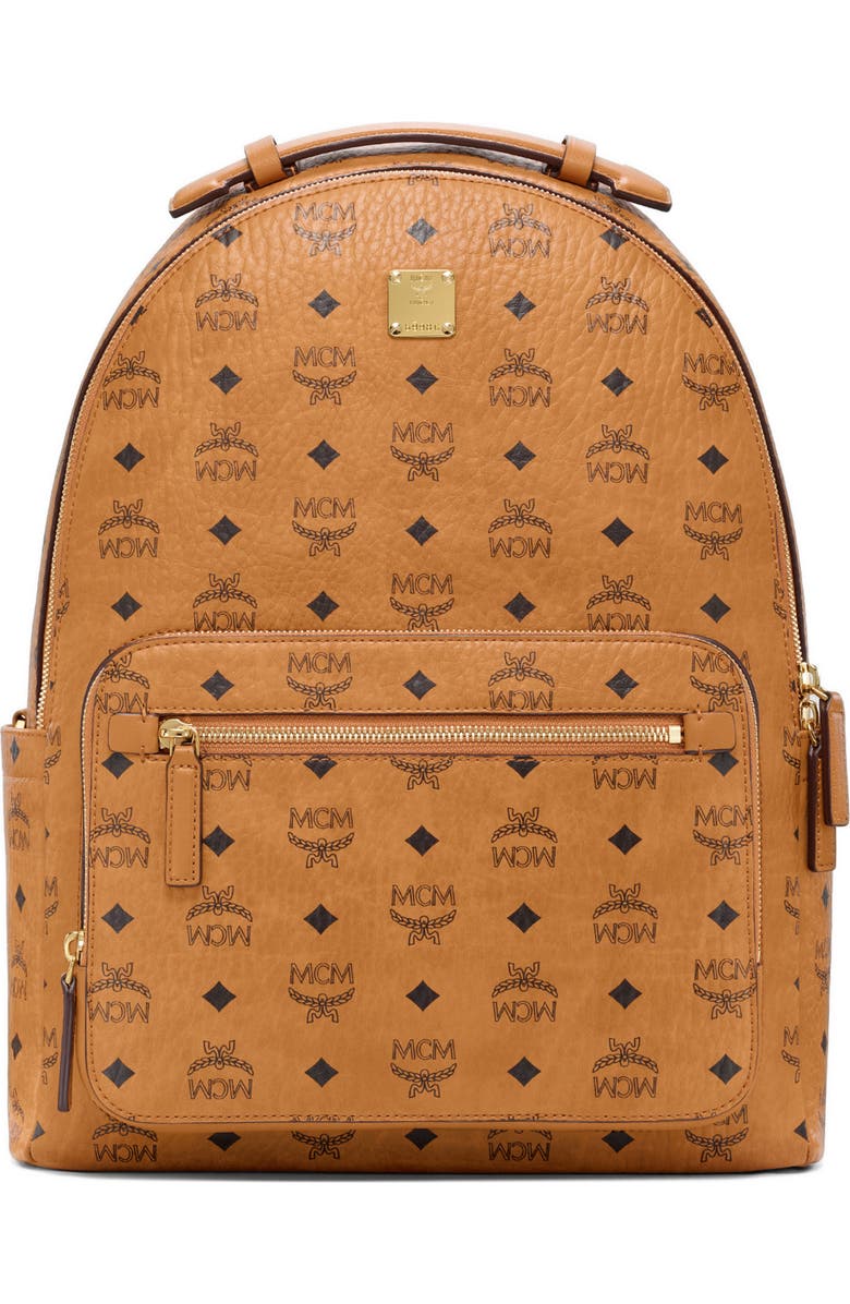 MCM Stark 40 Visetos Backpack, Main, color, Cognac
