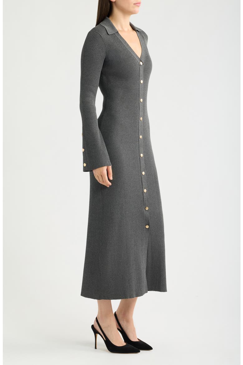 Collar Long Sleeve Rib Maxi Sweater Dress, Alternate, color, CHARCOAL