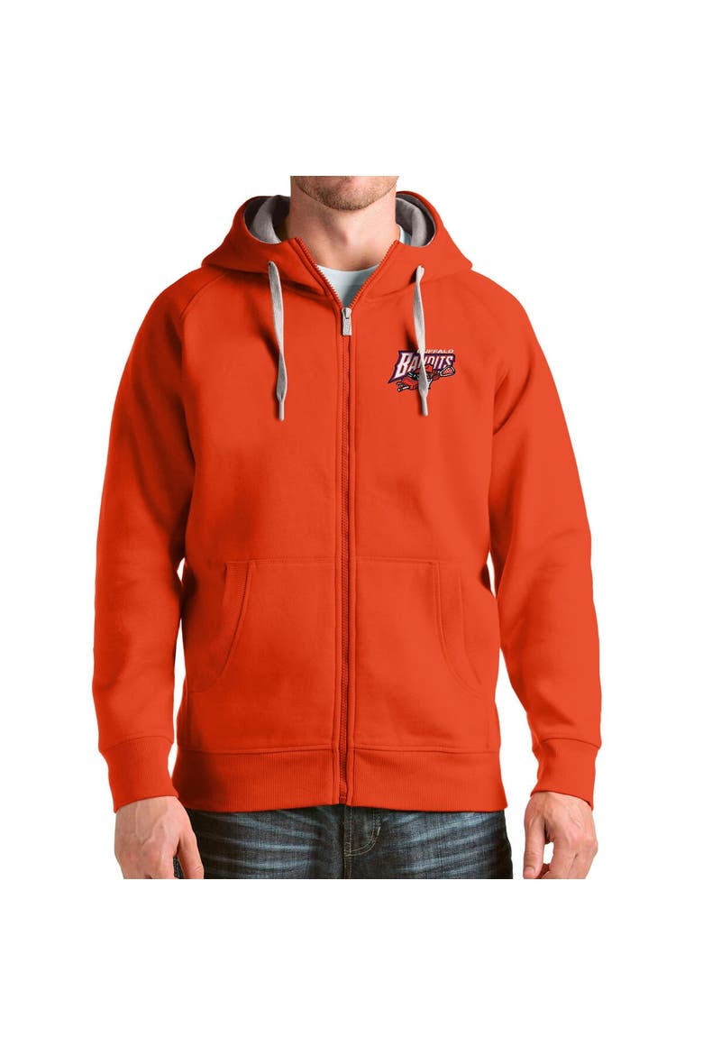 Men's Antigua Orange Buffalo Bandits Victory Full-Zip Hoodie, Main, color, Orange