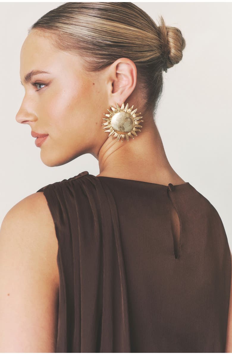 Six Stories Satin Drape Detail High Neck Top, Alternate, color, Chocolate