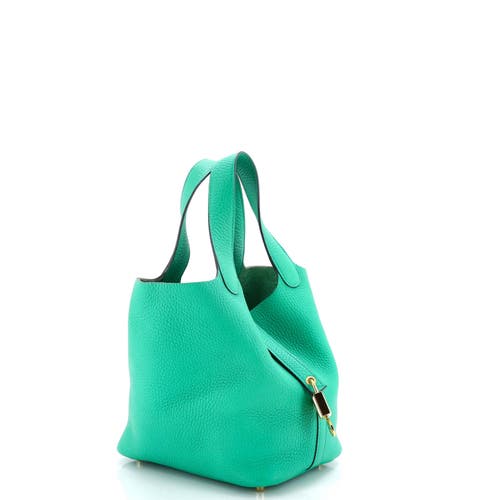 Pre-owned Hermes Hermes Picotin Lock Bag Clemence Pm In Green