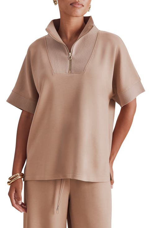 x Cellajaneblog Short Sleeve Scuba Knit Quarter Zip Sweatshirt