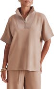 Splendid x Cellajaneblog Short Sleeve Scuba Knit Quarter Zip Sweatshirt