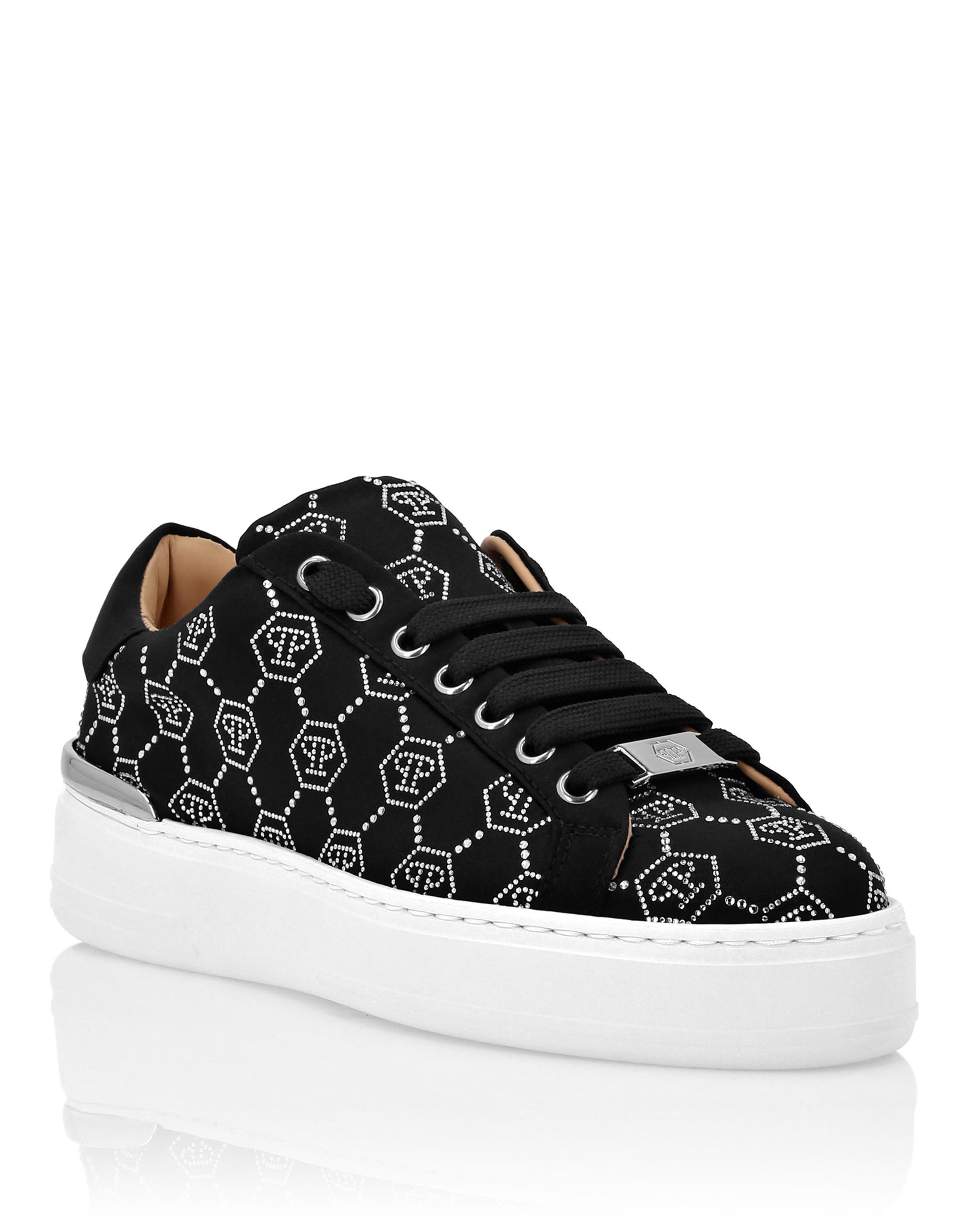 Satin Lo-Top Sneakers Strass Monogram Women, Main, color, black