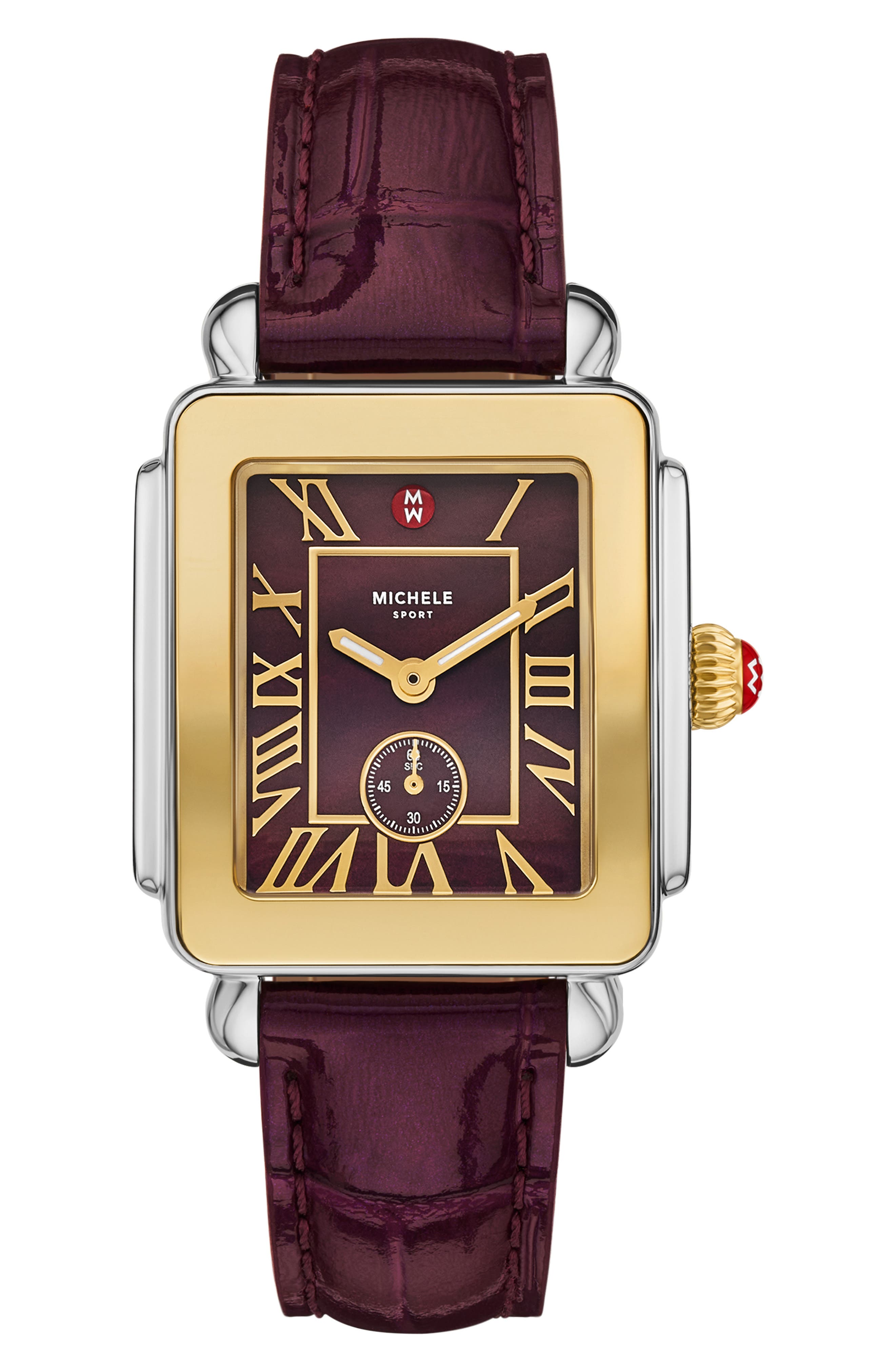 MICHELE Deco Sport Mid Leather Strap Watch, 29mm x 31mm (Women