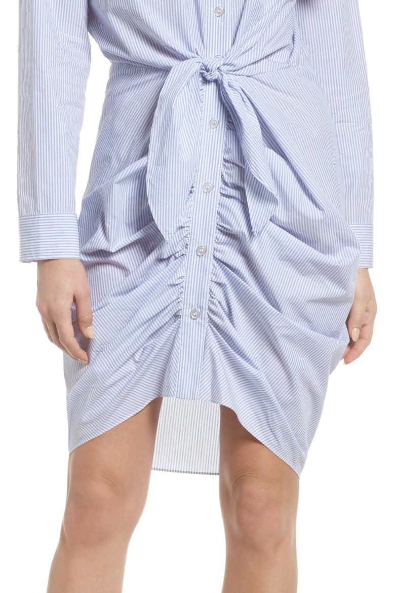 Ruched Tie Waist Shirtdress, Alternate, color, BLUE/ WHITE STRIPE