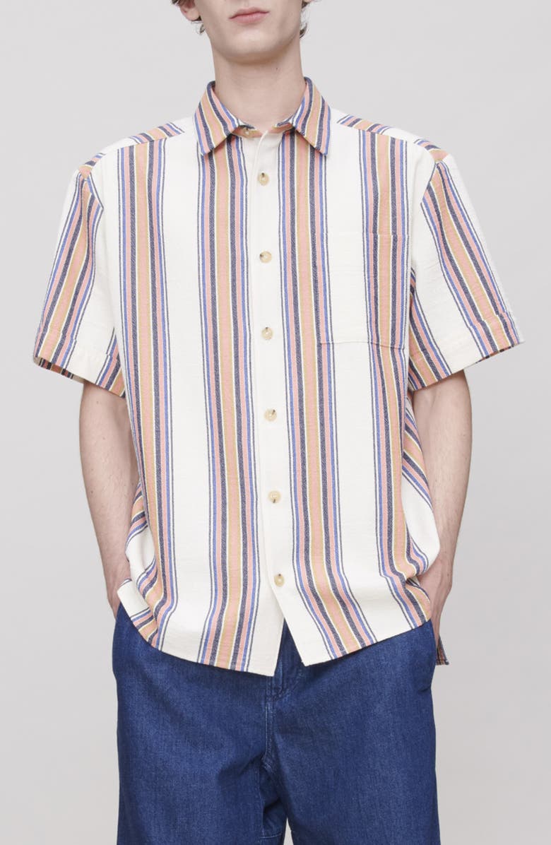 A.P.C. Ross Short Sleeve Button-Up Shirt, Main, color, Aad Ecru