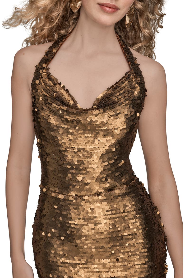 Paillette Cowl Neck Halter Gown, Alternate, color, VICUNA