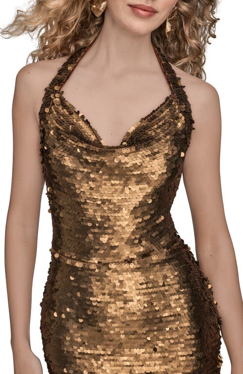 Donna Karan New York Paillette Cowl Neck Halter Gown In Brown