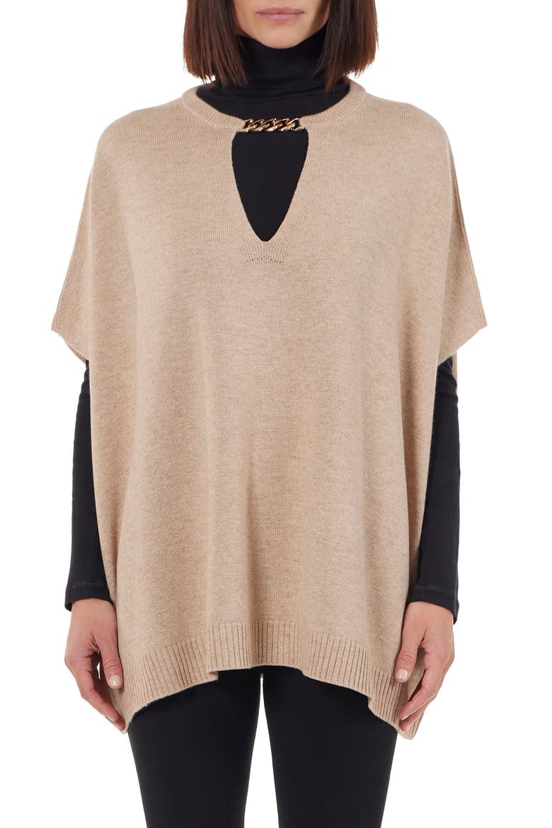 Wool & Cashmere Blend Chain Trim Knit Capelet Top, Main, color, CAMEL