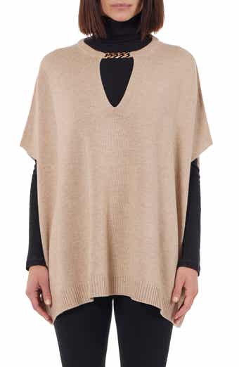 Wool & Cashmere Blend Chain Trim Knit Capelet Top
