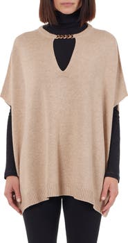 Bruno Magli Wool & Cashmere Blend Chain Trim Knit Capelet Top