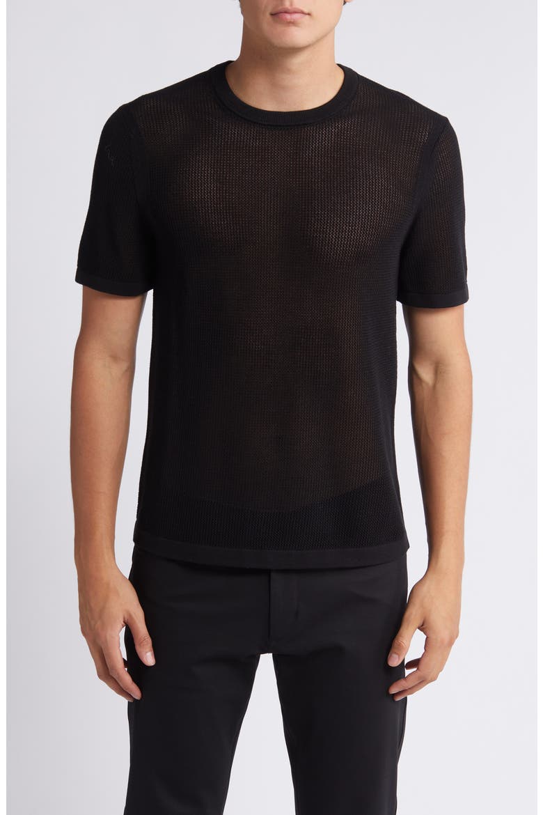 Cairn Open Stitch Cotton Blend Sweater, Main, color, BLACK