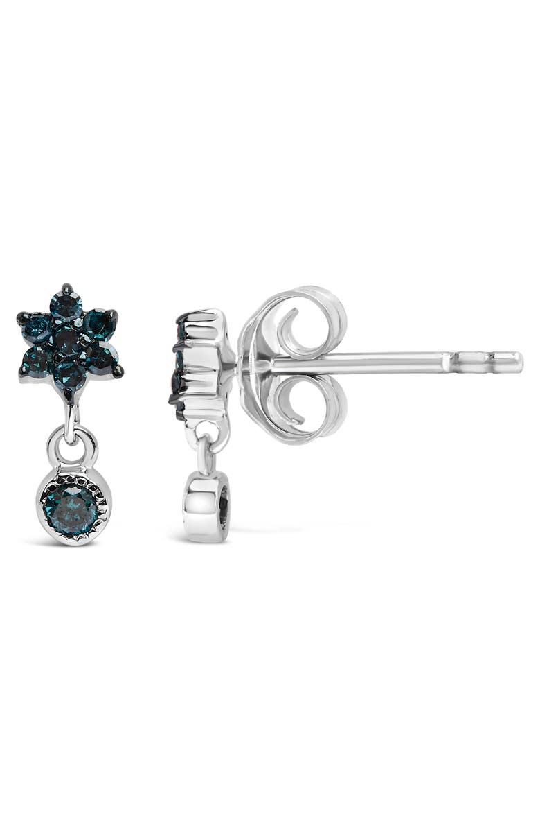 Haus of Brilliance Silver 1/10 Ct Blue Diamond Star Stud with Bezel Drop Dangle Earrings, Alternate, color, White