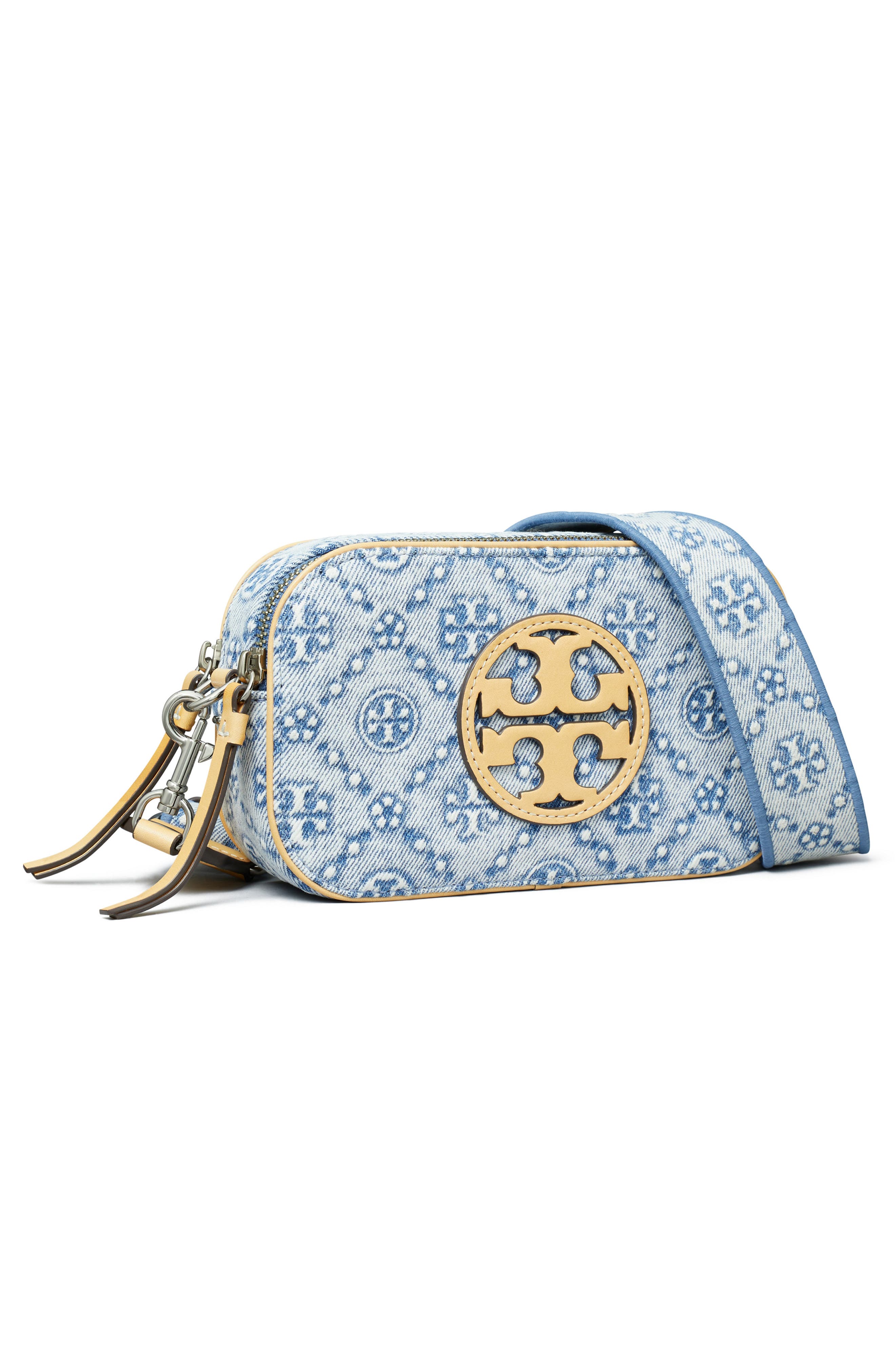 Tory Burch Mini Miller T Monogram Denim Crossbody Bag, Alternate, color, 