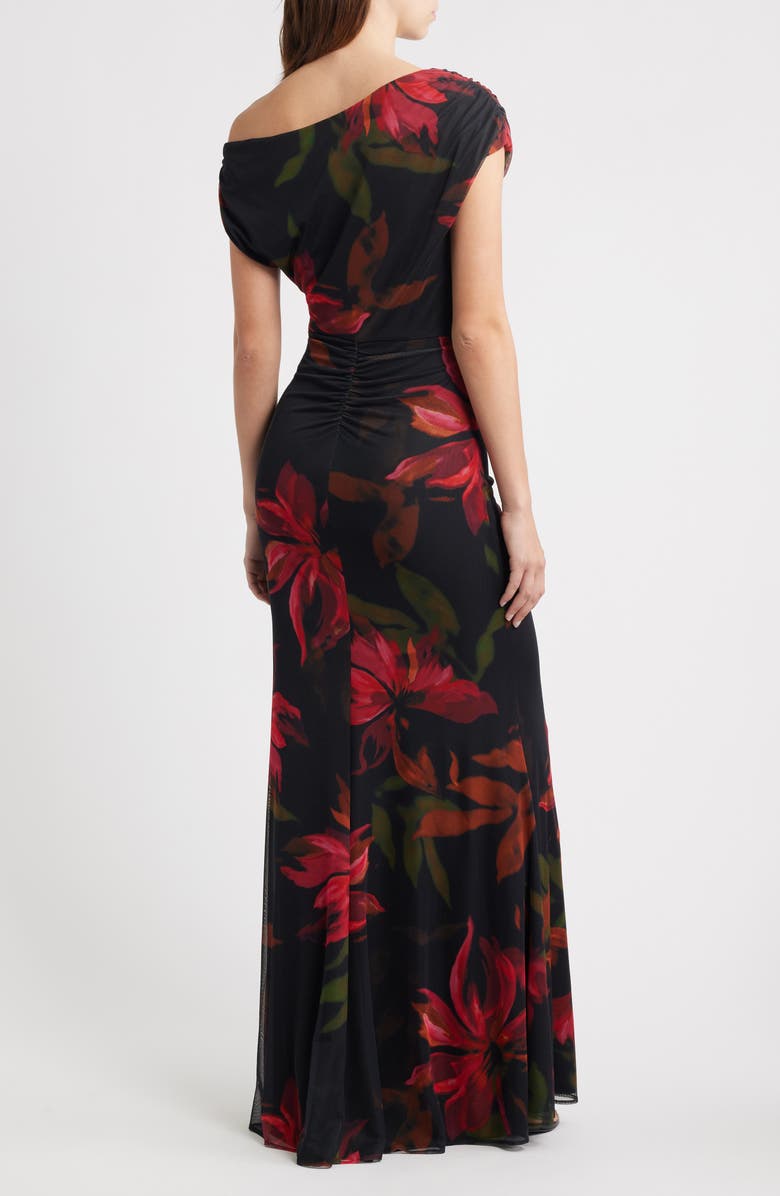 Vince Camuto Floral One-Shoulder Mesh Gown, Alternate, color, Black Multi