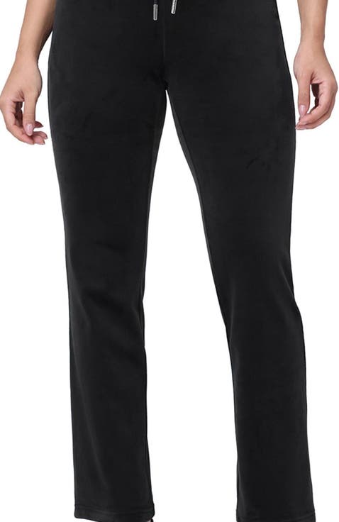 Rib Waist Long Velour Pant With Back Bling, Liquorice