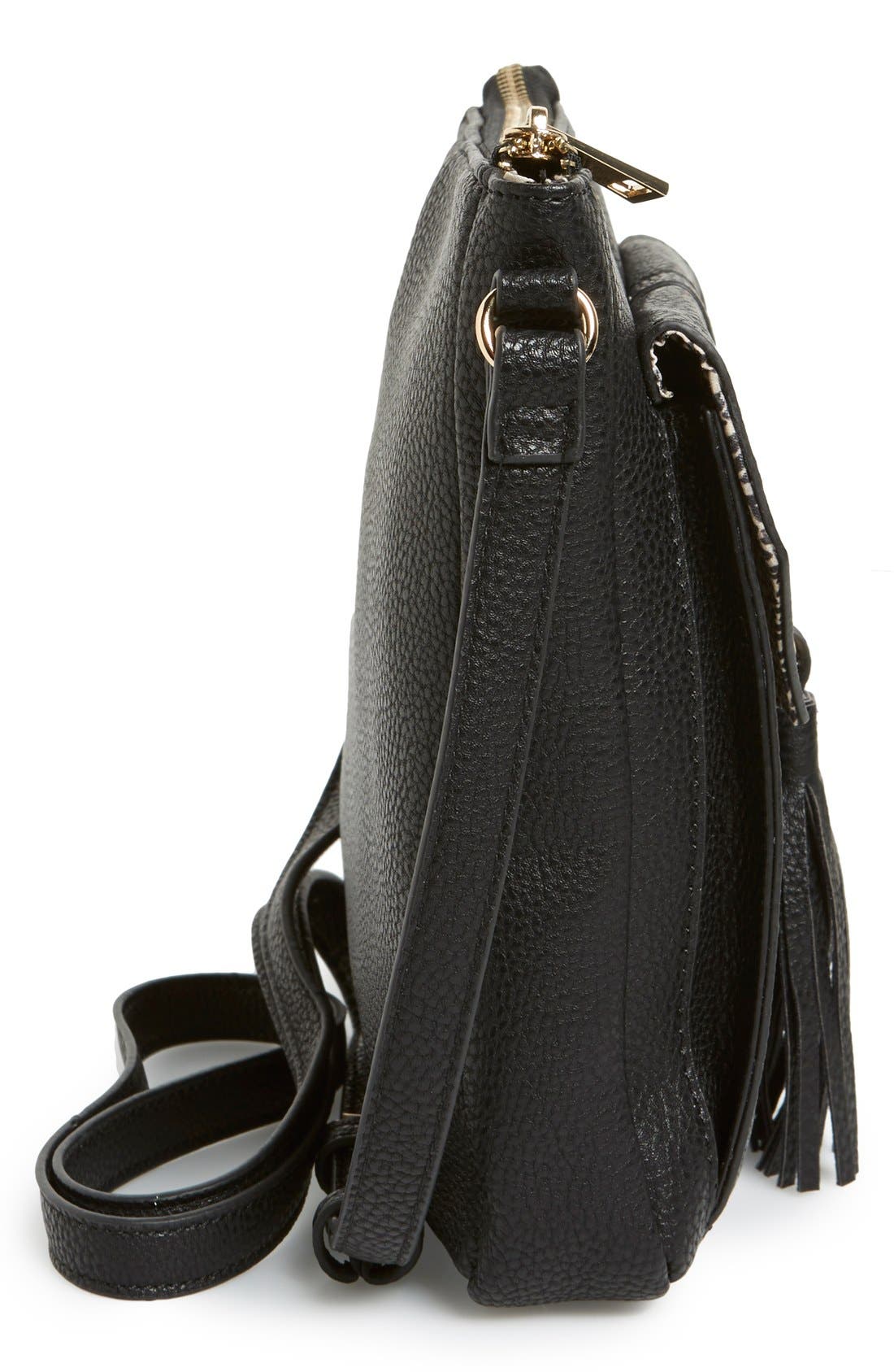 Tassel Faux Leather Crossbody Bag, Alternate, color, BLACK