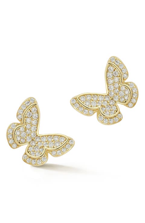 Pavé Cubic Zirconia Butterfly Stud Earrings