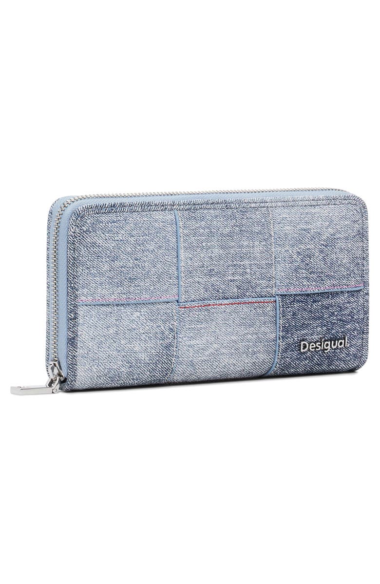 Desigual Denim Zip Around Wallet, Alternate, color, Light Blue