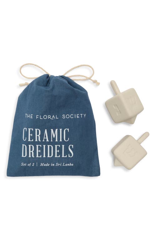 The Floral Society Set Of 2 Ceramic Dreidels In White