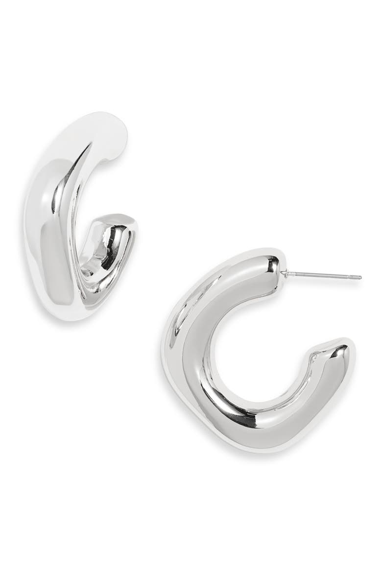Puffy Square Hoop Earrings, Main, color, SILVER