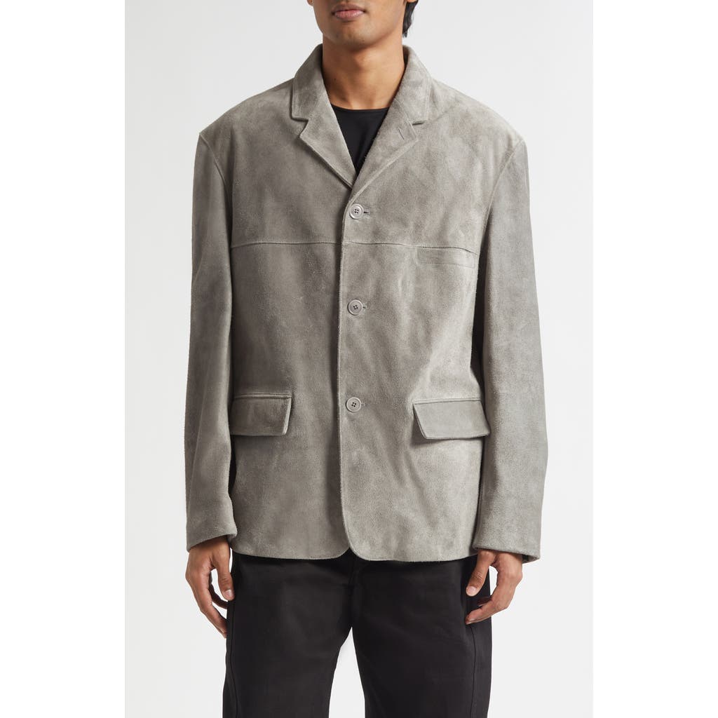 Lemaire Single Breasted Suede Jacket in Pebble Gray  product