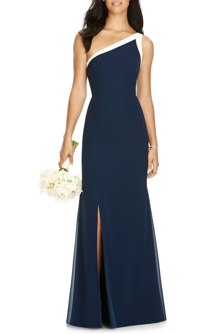 One-Shoulder Chiffon Gown, Main, color, MIDNIGHT