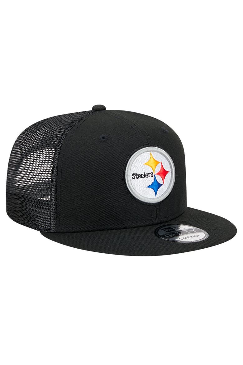 Men's New Era Black Pittsburgh Steelers  Main Trucker 9FIFTY Snapback Hat, Alternate, color, Black