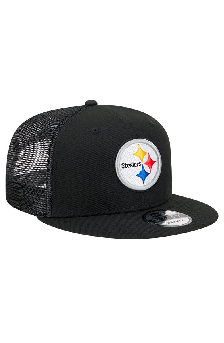 New Era Men's New Era Black Pittsburgh Steelers Main Trucker 9FIFTY Snapback Hat, Alternate, color, Black