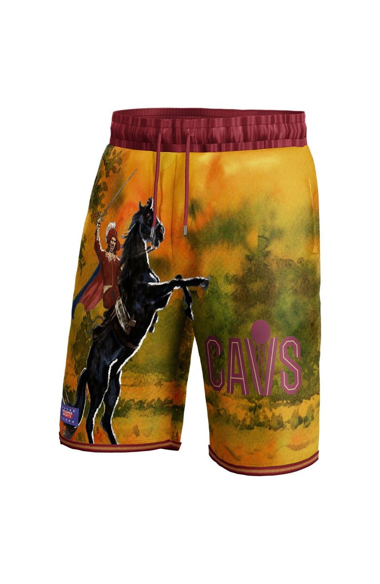 NBA X KIDSUPER Unisex NBA & KidSuper Studios by Fanatics Wine Cleveland Cavaliers Hometown Shorts, Alternate, color, Yellow