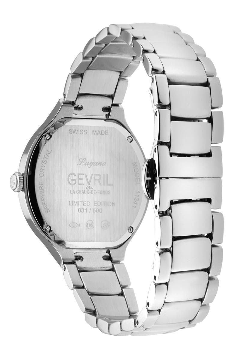 GEVRIL Lugano Diamond Bracelet Watch, 35mm, Alternate, color, Silver