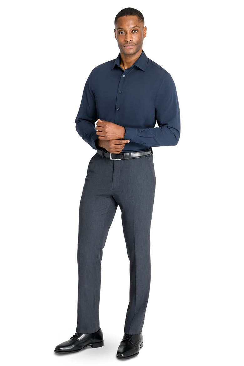 Slim Fit Solid Performance Dress Shirt, Alternate, color, NAVY