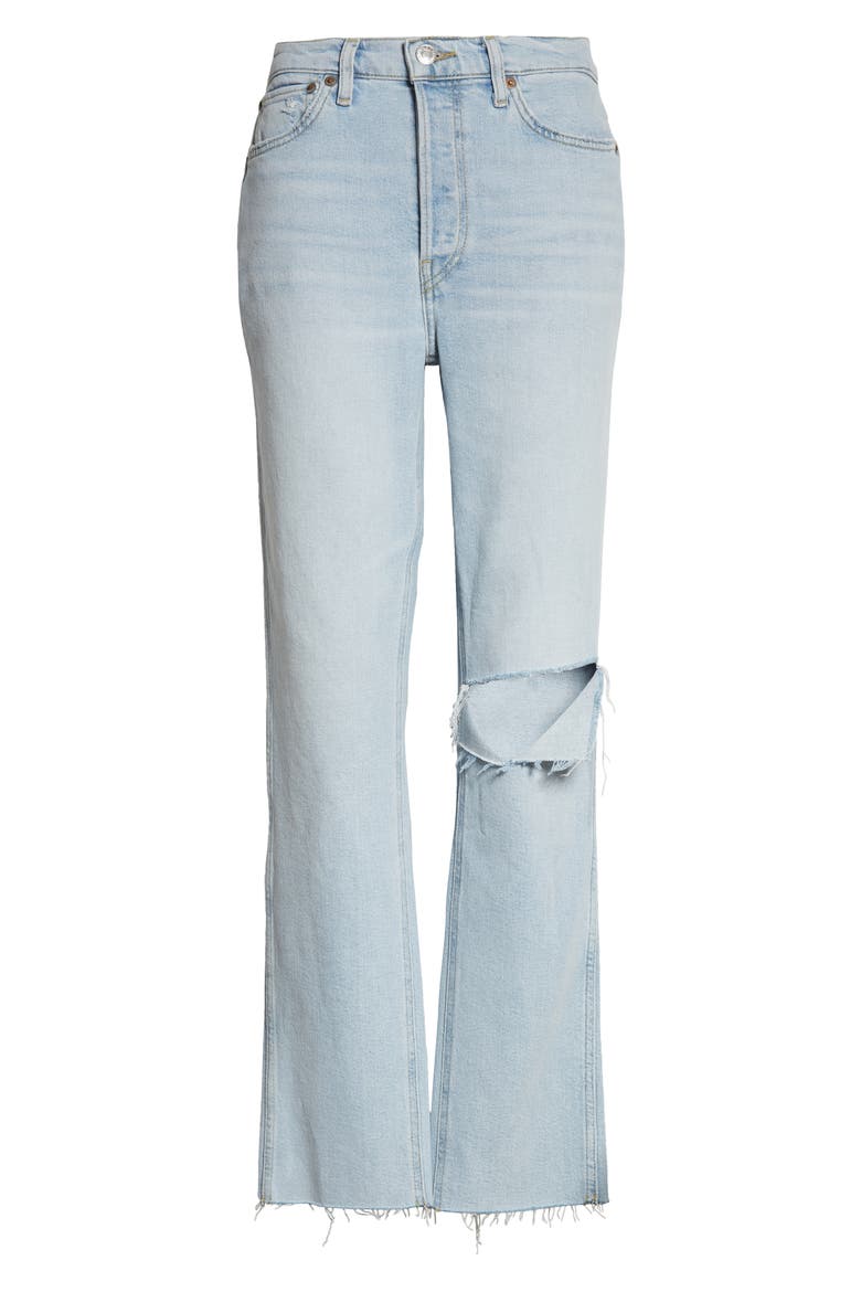 '80s High Waist Slim Straight Leg Jeans, Alternate, color, ICY BLUE WITH HOLE