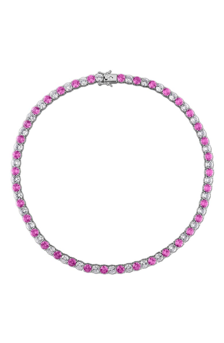 Julianna B. Lab-Created Pink & White Sapphire Tennis Necklace, Alternate, color, Created Sapphire
