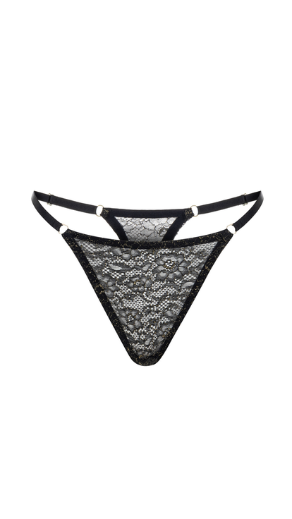 Shiny Lace Thong with Adjustable Straps