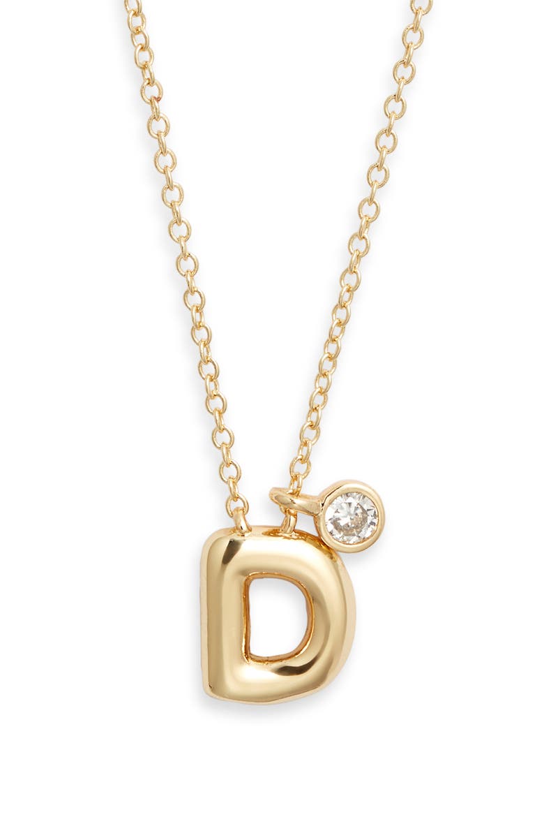 Goldtone Initial Pendant Necklace, Main, color, D- CLEAR- GOLD