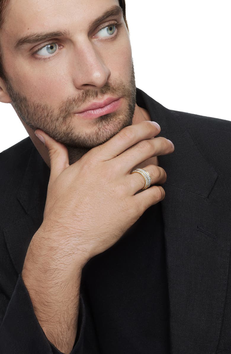 David Yurman Beveled 18K Gold Band Ring with Pavé Diamonds, Alternate, color, Gold/ Diamond