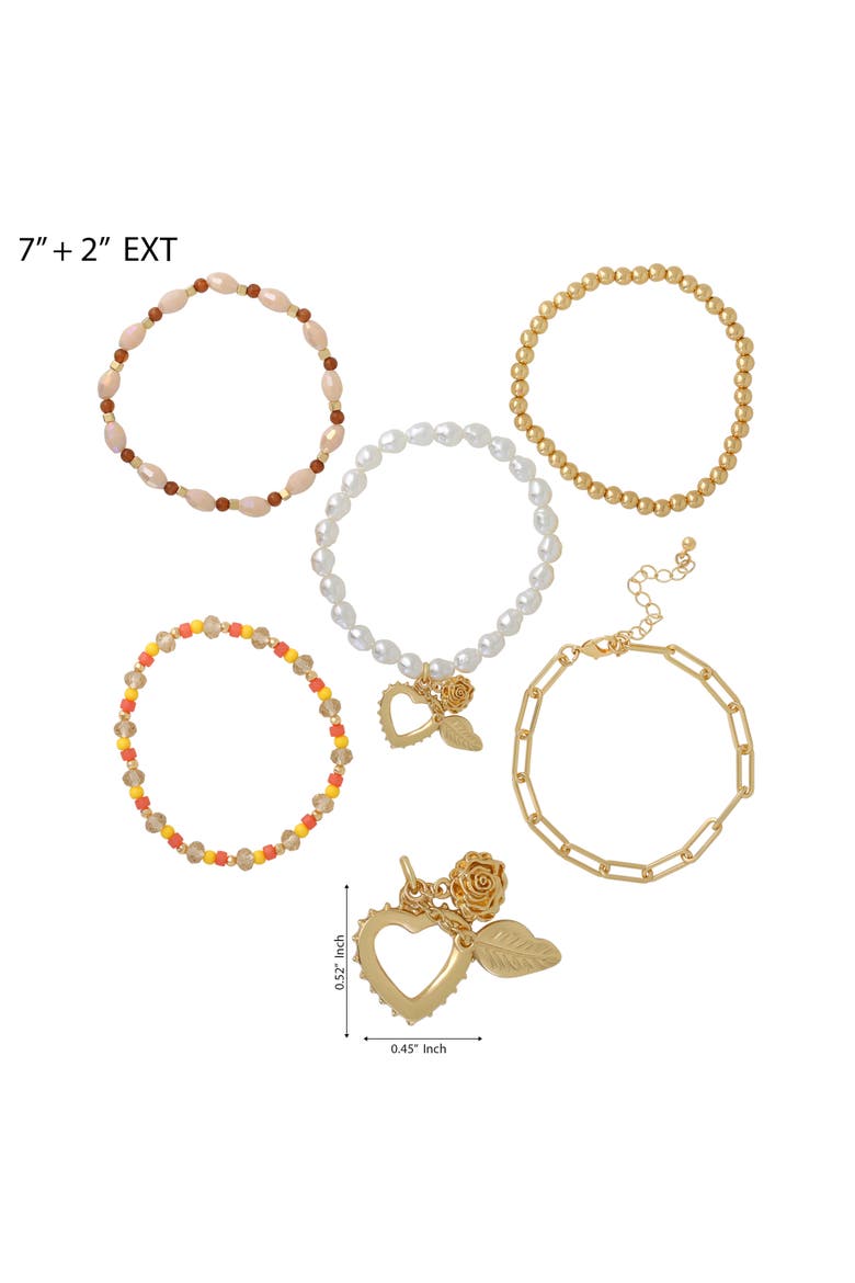 Stackable Gold-Tone and Bead Bracelets for Women 5-Piece Set, Alternate, color, Gold-Tone