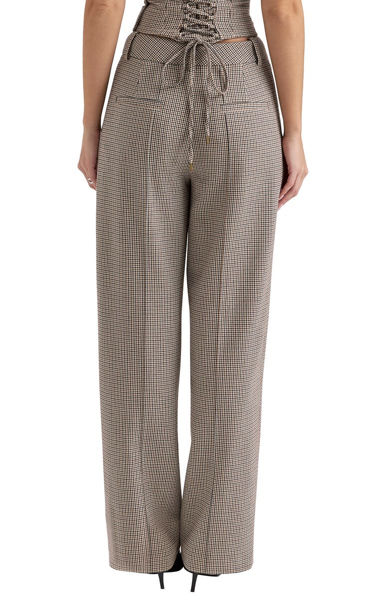 HOUSE OF CB Hayden High Waist Wide Leg Trousers, Alternate, color, Beige Checked