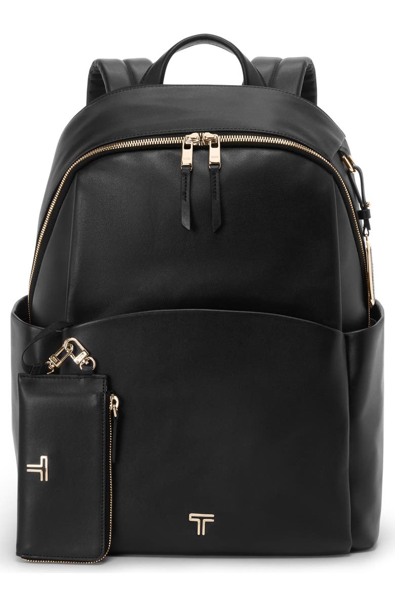 TUMI Raina Large Leather Backpack, Alternate, color, Black/ Light Gold
