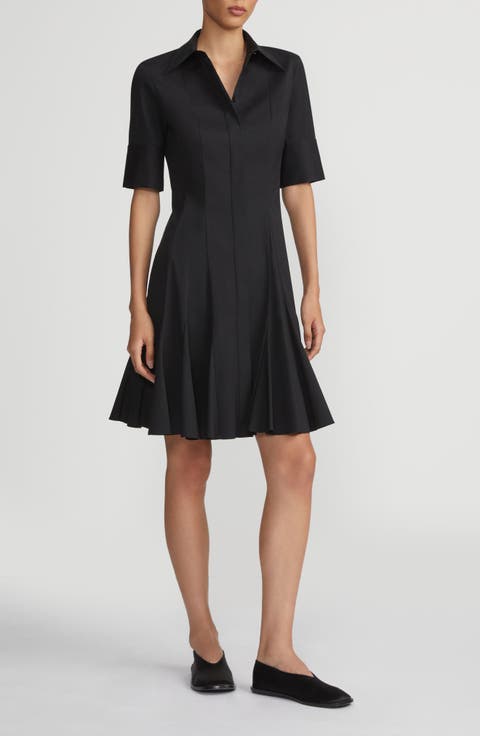 Godet Pleat Stretch Poplin Shirtdress