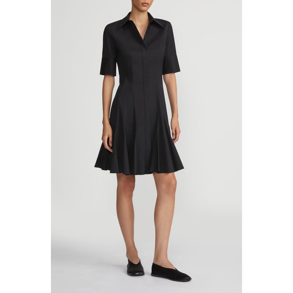 Lafayette 148 New York Godet Pleat Stretch Poplin Shirtdress in Black