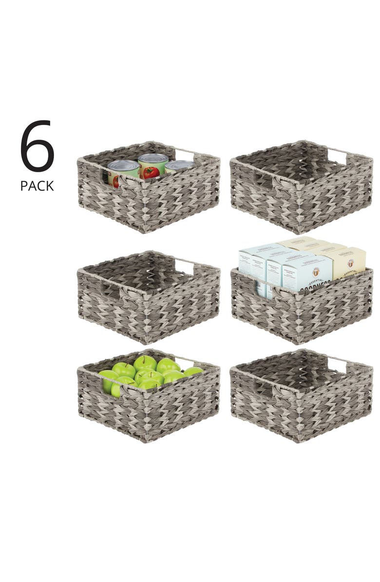 mDesign Woven Plastic Kitchen Pantry Storage Baskets - 6 Pack - Gray Ombre, Alternate, color, Gray