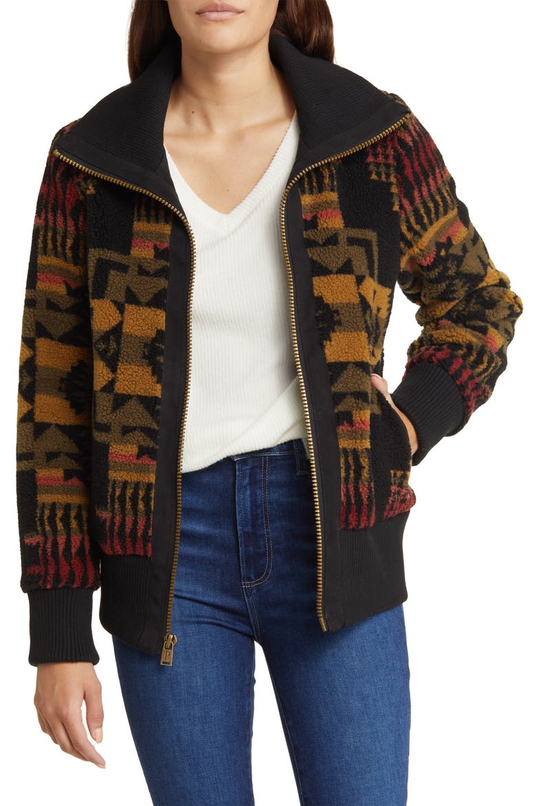 Foxglove Range Fleece Bomber Jacket, Alternate, color, BLK/ OLIVE CHIEF JOSEPH