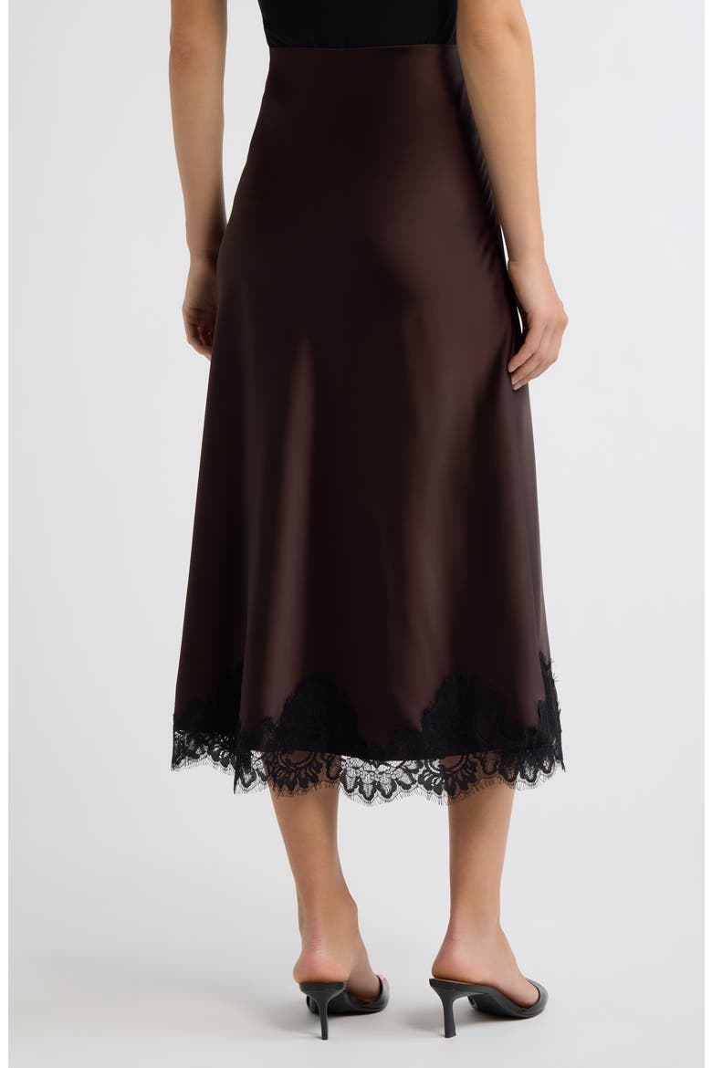 Lace Trim Satin Bias Midi Skirt, Alternate, color, DEEP MAHOGANY/ BLACK