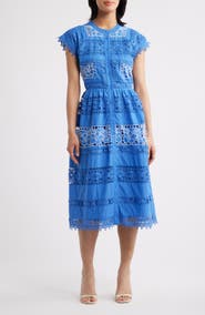 Elie Tahari The Ava Eyelet Midi Dress